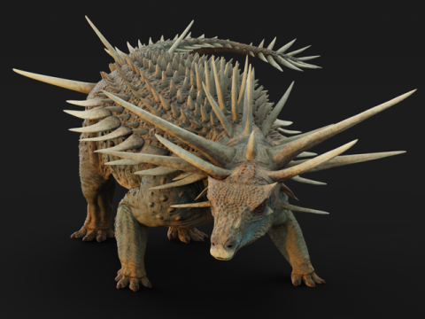 The dinosaur has brown green skin